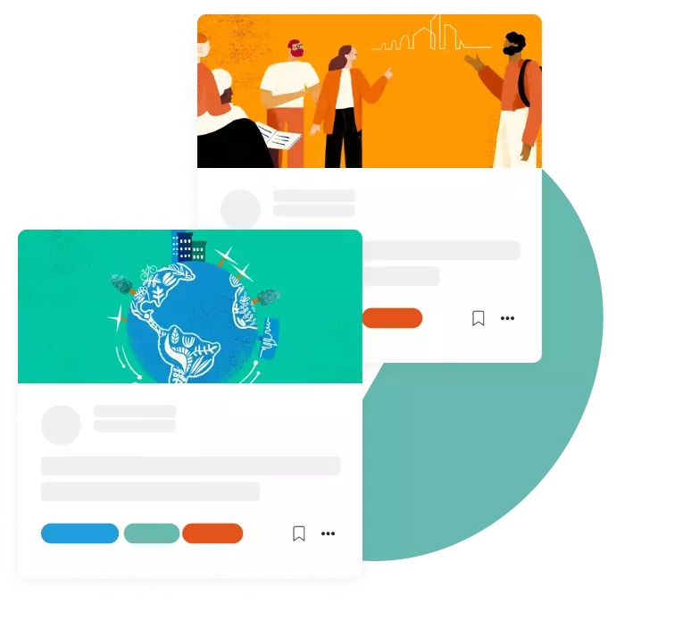Um ícone do planeta terra mais saudável e outro ícone com desenho de pessoas conversando